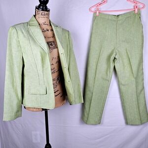 Alfred Dunner Petite Women's 2 Piece Pants Suit Lime Green Blazer Pants 12P
